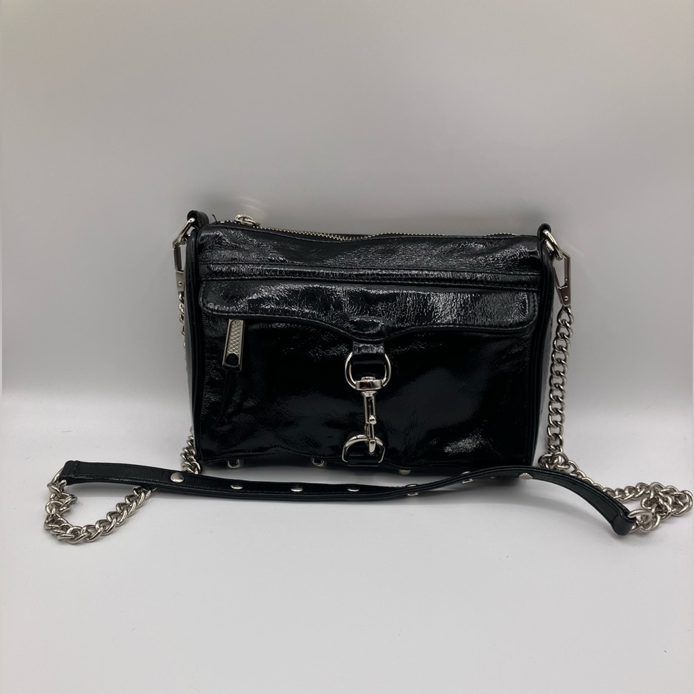 Rebecca Minkoff Black and Silver Crossbody Bag Patent - Picture 3 of 9